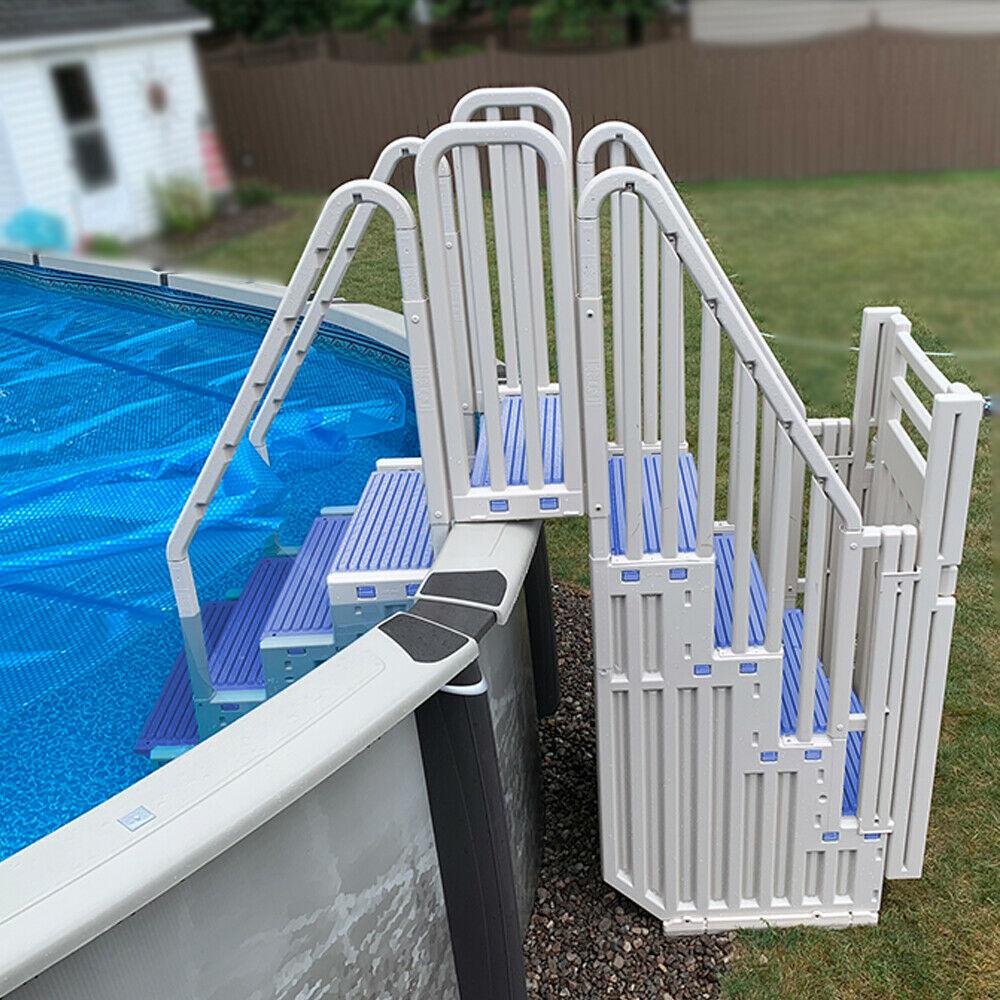 confer warm gray above ground blue swimming pool system w/ blue steps &amp; closure
