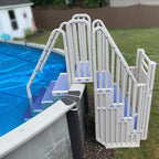 confer warm gray above ground blue swimming pool system w/ blue steps &amp; closure
