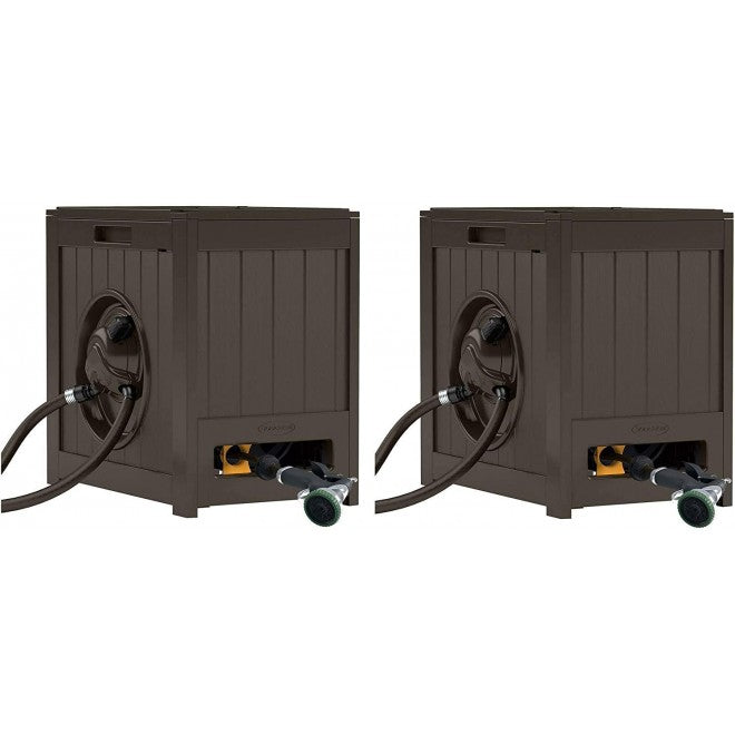 suncast 125' aquawinder auto rewind water powered yard hose reel, java (2 pack)