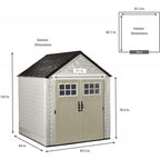 Rubbermaid 7x7 Ft Durable Weather Resistant Resin Outdoor Garden Storage Shed with Windows and Utility Hooks, Sand NO250113