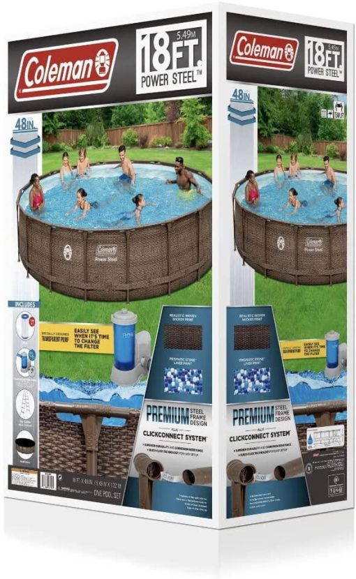 coleman 18′ x 48″ power steel frame above-ground swimming pool set