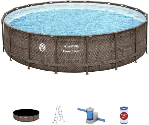 coleman 18′ x 48″ power steel frame above-ground swimming pool set