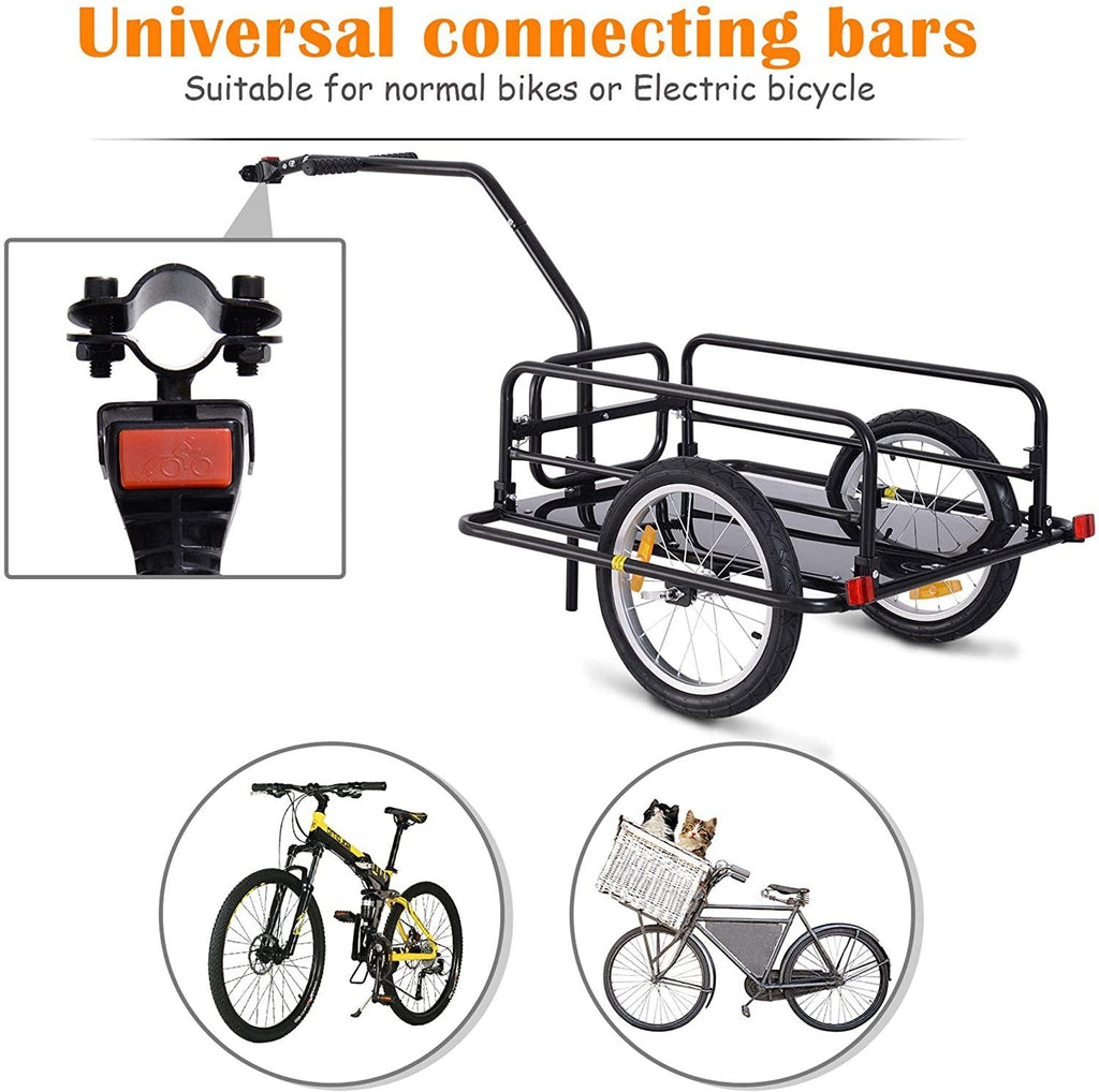Aosom Foldable Bike Cargo Trailer Cart with Hitch, 80lbs Capacity, 16in Wheels, Black NO250126