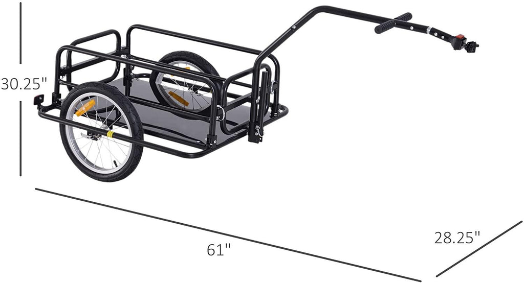 Aosom Foldable Bike Cargo Trailer Cart with Hitch, 80lbs Capacity, 16in Wheels, Black NO250126