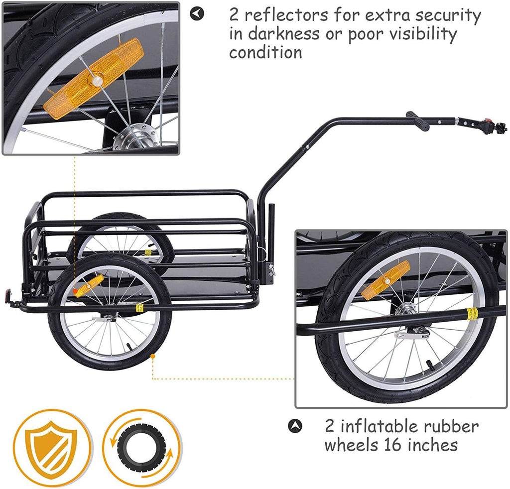aosom foldable bike cargo trailer cart with hitch, 80lbs capacity, 16in wheels, black