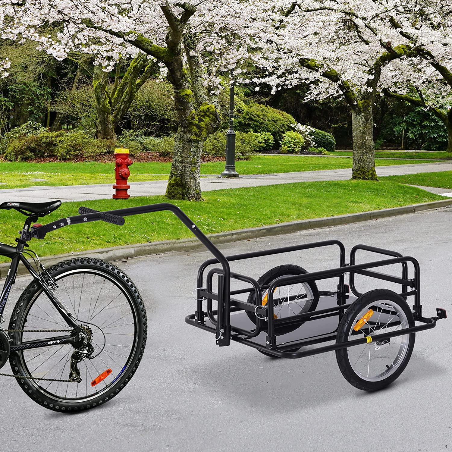 aosom foldable bike cargo trailer cart with hitch, 80lbs capacity, 16in wheels, black