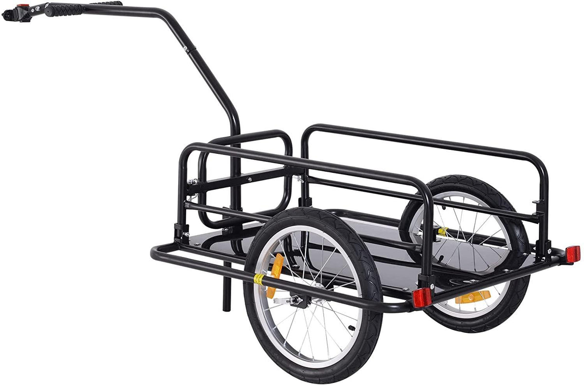 Aosom Foldable Bike Cargo Trailer Cart with Hitch, 80lbs Capacity, 16in Wheels, Black NO250126