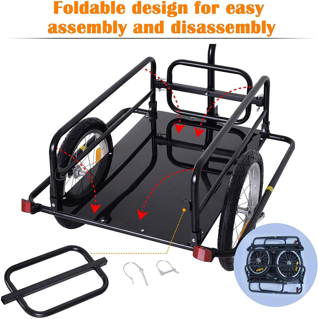 aosom foldable bike cargo trailer cart with hitch, 80lbs capacity, 16in wheels, black
