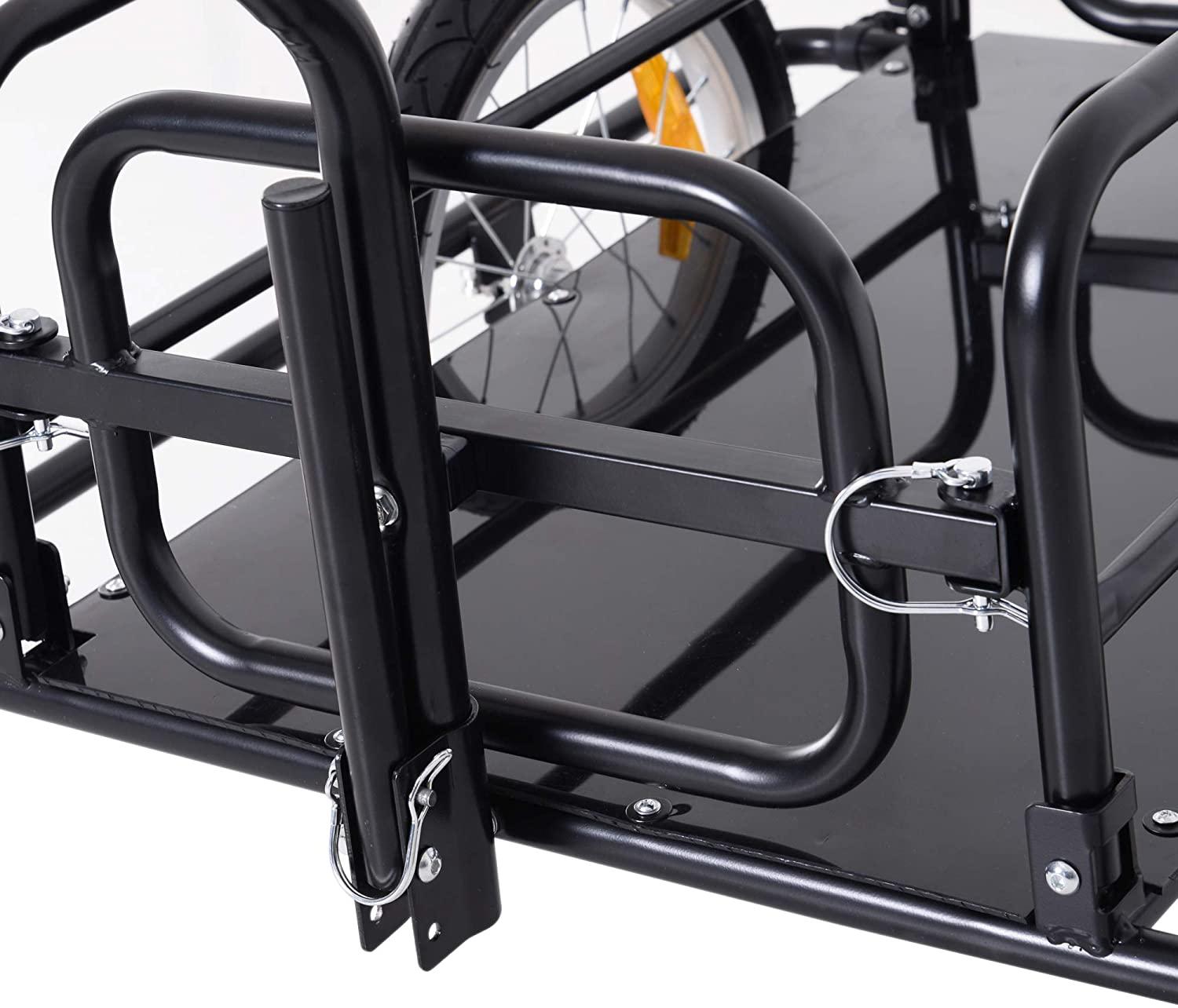aosom foldable bike cargo trailer cart with hitch, 80lbs capacity, 16in wheels, black