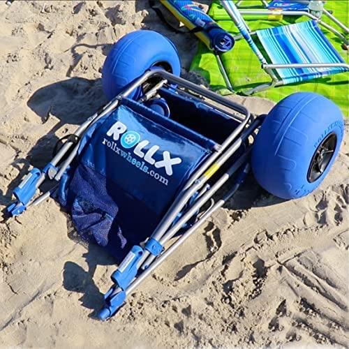 RollX Foldable Storage Wagon Beach Cart 12 inch Balloon Wheels - ( Pump Included ) (Blue) NO250137