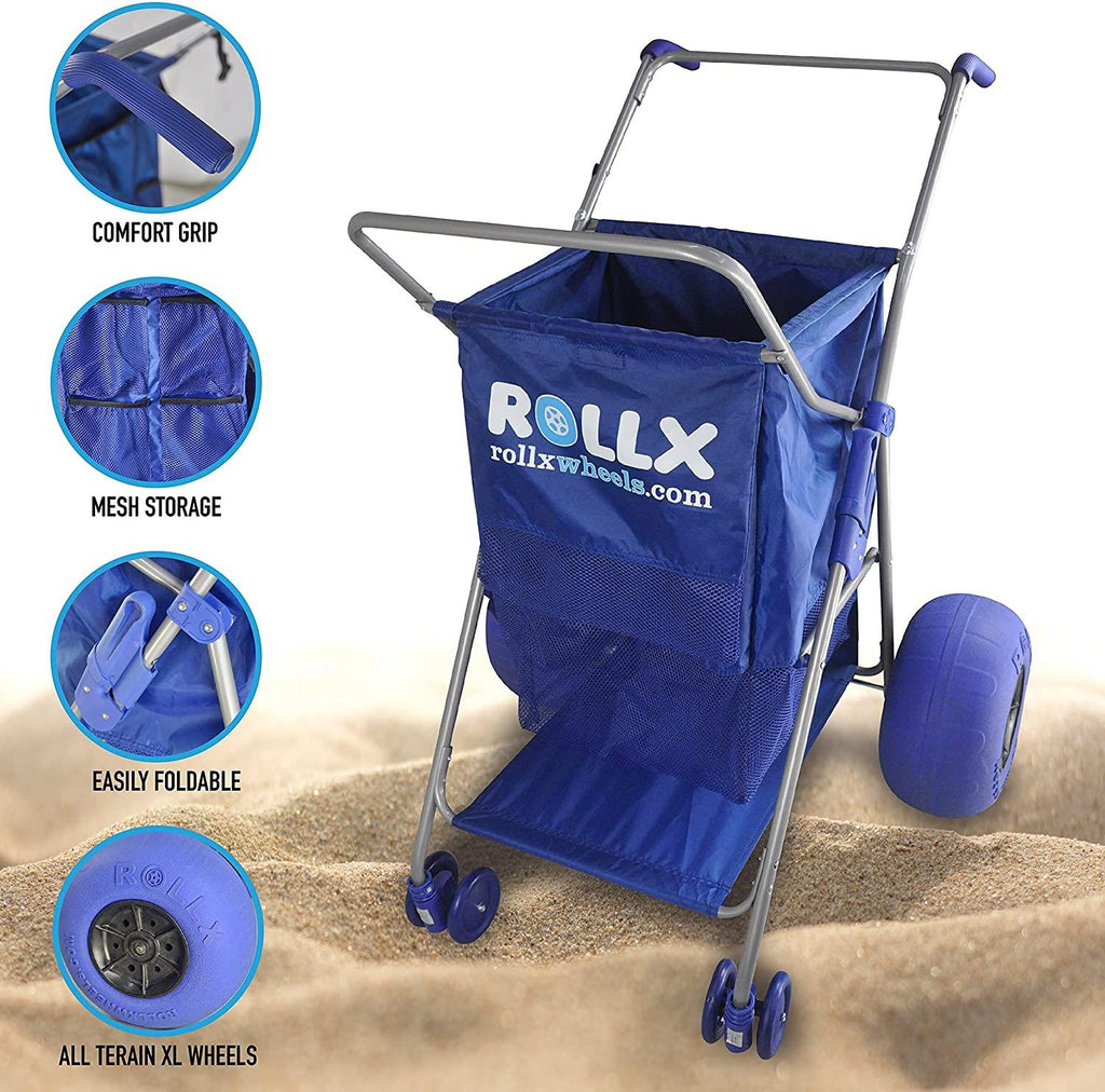 RollX Foldable Storage Wagon Beach Cart 12 inch Balloon Wheels - ( Pump Included ) (Blue) NO250137