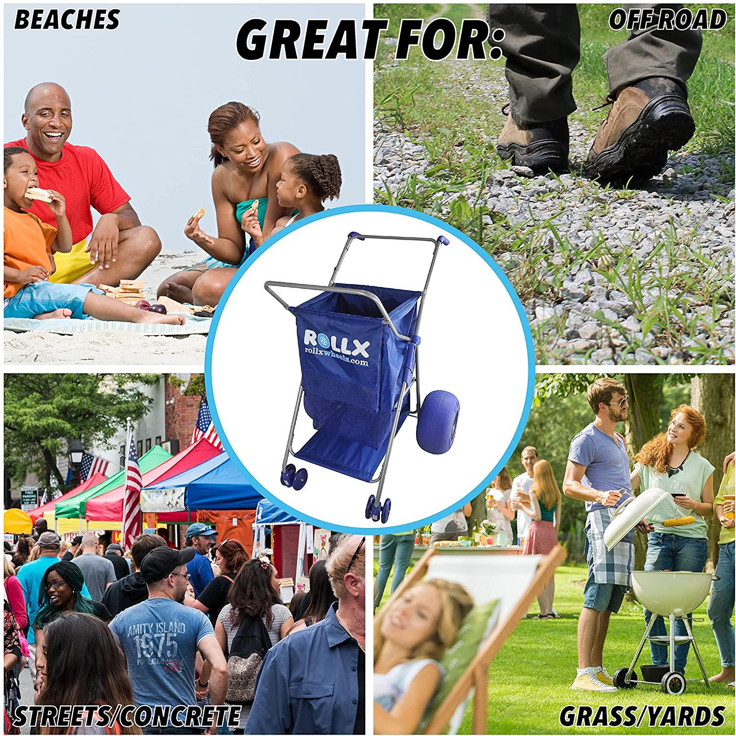 rollx foldable storage wagon beach cart 12 inch balloon wheels - ( pump included ) (blue)
