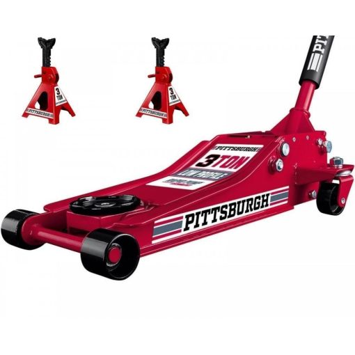 3 Ton Low Profile Floor Jack and Jack Stands Set Steel Hydraulic Car Jack Lift NO250143