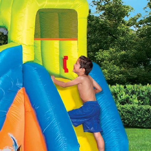 BANZAI Pipeline Twist Kids Inflatable Outdoor Backyard Water Pool Aqua Splash Park and Slides with Climbing Wall, Water Cannons, &amp; Clubhouse, Ages 5+ NO250152