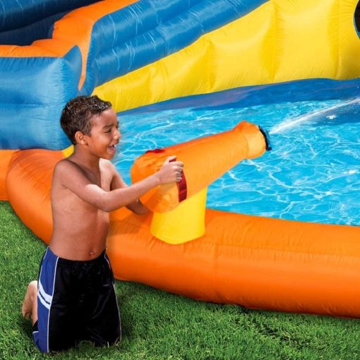 BANZAI Pipeline Twist Kids Inflatable Outdoor Backyard Water Pool Aqua Splash Park and Slides with Climbing Wall, Water Cannons, &amp; Clubhouse, Ages 5+ NO250152