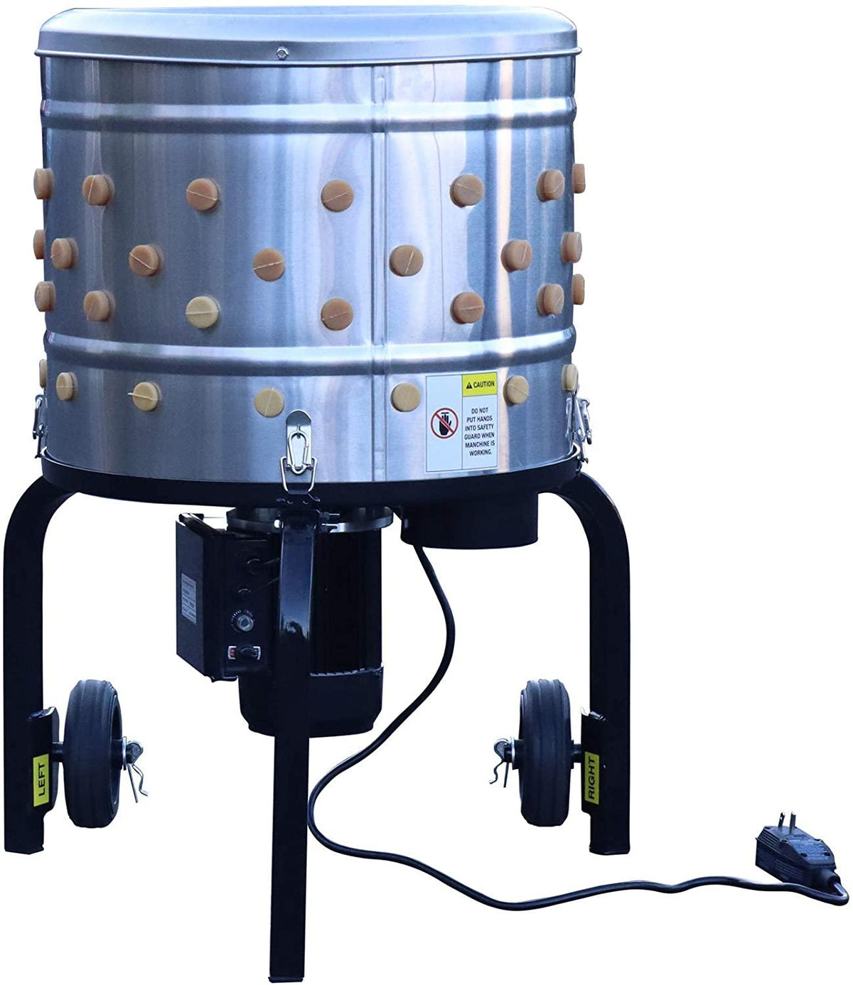 ROOTS and HARVEST Chicken Plucker De-Feather Remover Poultry &amp; Fowl Food Processor Stainless Steel Heavy Duty Electric 1.2HP 120VAC 280RPM Planetary Gear Motor 92 Soft Fingers 20" Drum Diameter NO250159