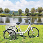 Adult Tricycle Bike, 7 Speed 24in 3-Wheeled Bicycle Cruiser Tricycle with Shopping Basket for Recreation Shopping