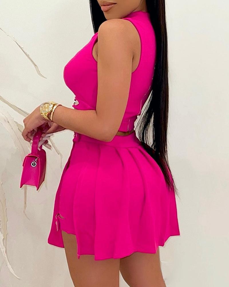 mock neck sleeveless crop top &amp; skirt set