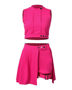 mock neck sleeveless crop top &amp; skirt set