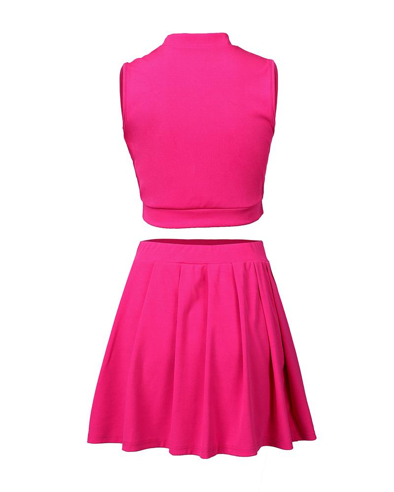 mock neck sleeveless crop top &amp; skirt set
