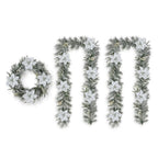 2PK 9 ft. Pre-Lit Artificial Christmas Garland and 24 in. D Snow Flocked Greenery Pine Poinsettia Christmas Wreath Set