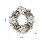 2PK 9 ft. Pre-Lit Artificial Christmas Garland and 24 in. D Snow Flocked Greenery Pine Poinsettia Christmas Wreath Set