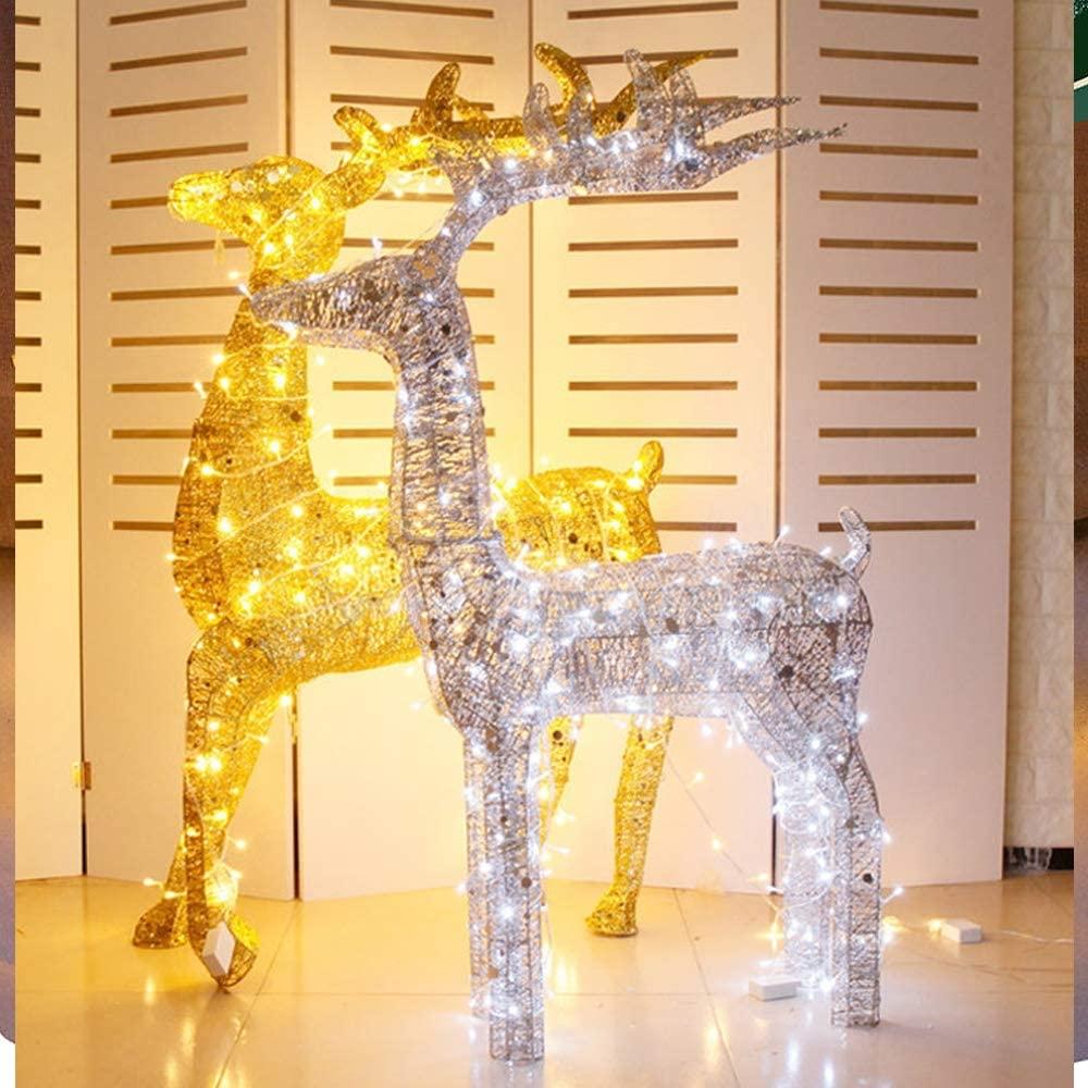 Reindeer, Christmas LarReindeer Light Up LED Glitter Elk for Indoor Outdoor Garden Mall Bar Exhibition Use High 120CM Christmas Decoration,Gold,Straightfoot