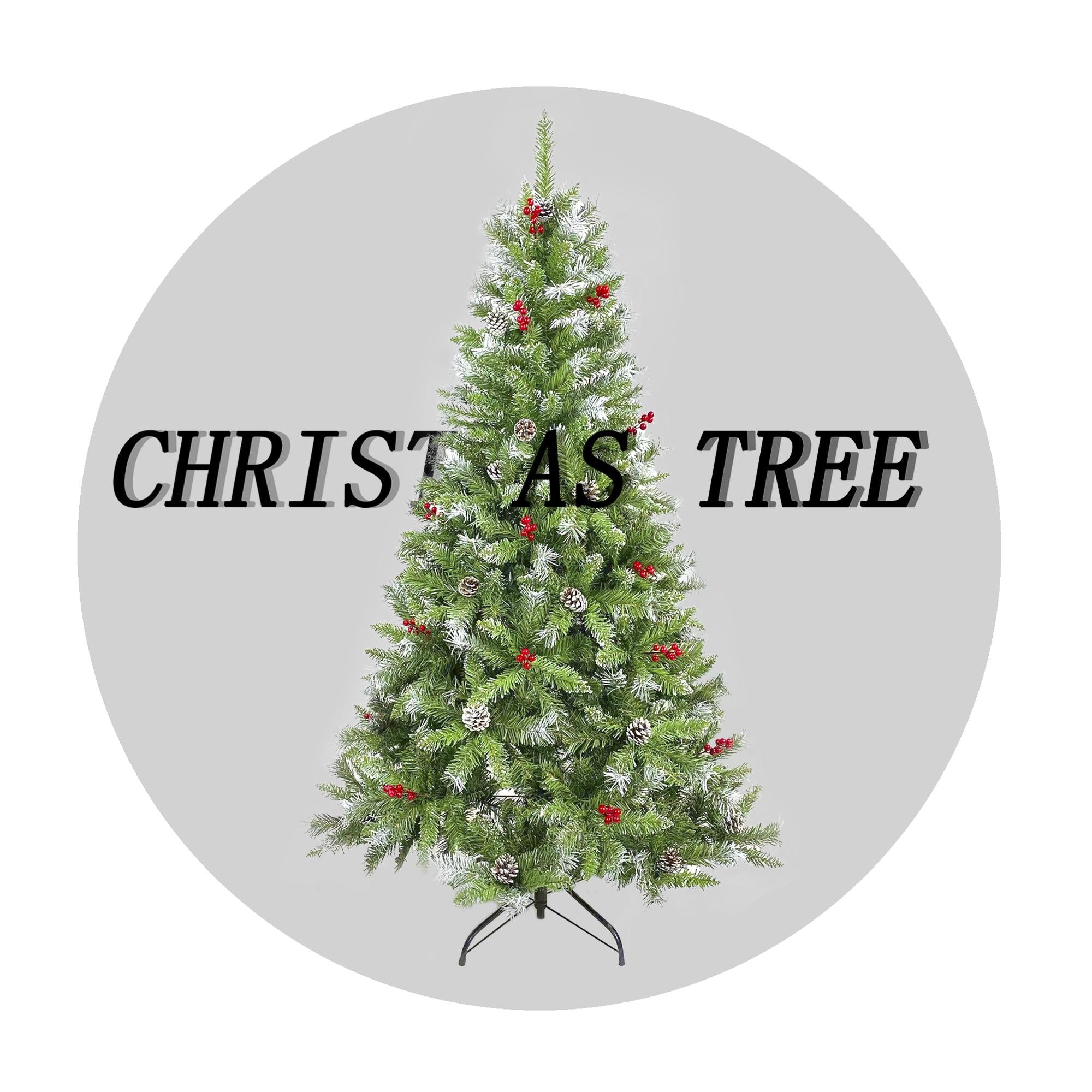 Saibaiyee 6 FT Artificial Green PVC Christmas Tree with Pinecones and Red Berries, Hinged Christmas tree