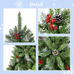 Saibaiyee 6 FT Artificial Green PVC Christmas Tree with Pinecones and Red Berries, Hinged Christmas tree
