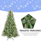 Saibaiyee 6 FT Artificial Green PVC Christmas Tree with Pinecones and Red Berries, Hinged Christmas tree