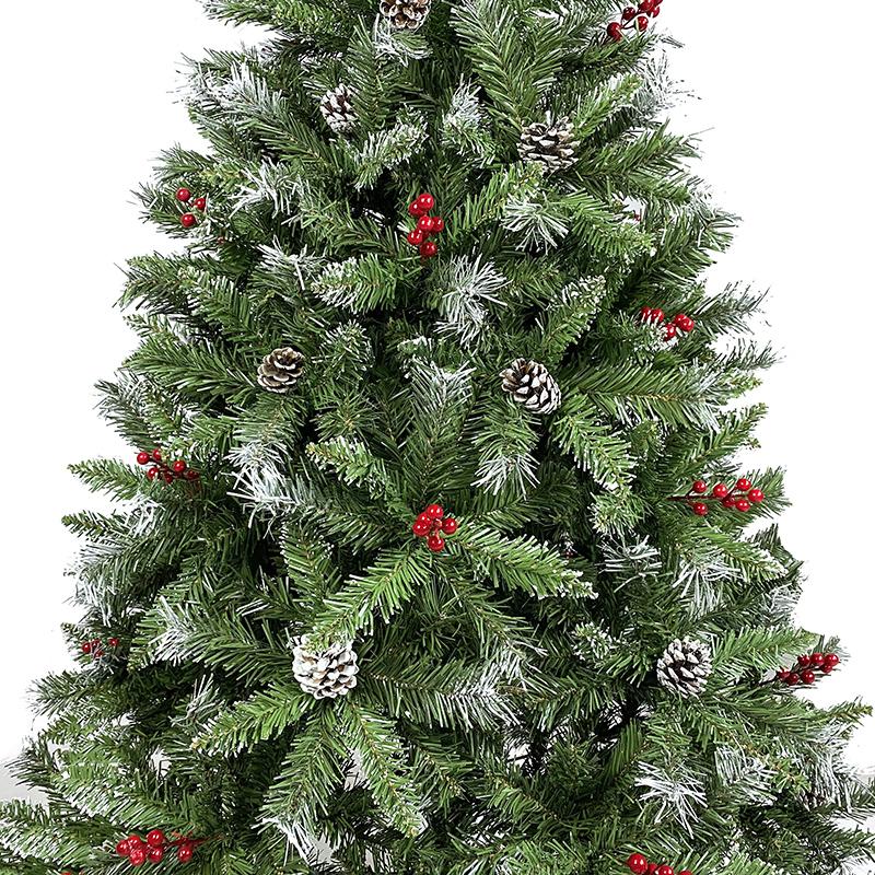 Saibaiyee 6 FT Artificial Green PVC Christmas Tree with Pinecones and Red Berries, Hinged Christmas tree