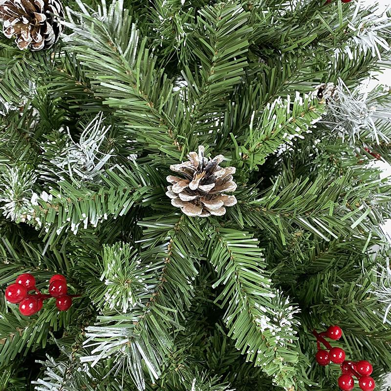 Saibaiyee 6 FT Artificial Green PVC Christmas Tree with Pinecones and Red Berries, Hinged Christmas tree