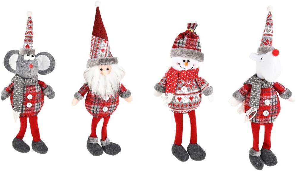 ZMDZA 4PS Merry Christmas Decorations for Home Happy Year Red Gray Series Long Leg Santa Snowman Doll Pendant