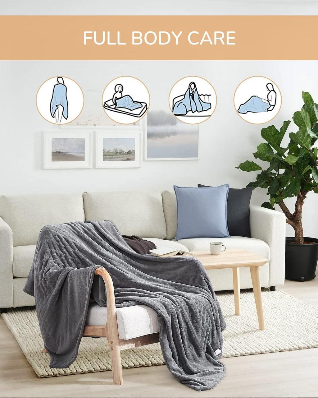 Heated Throw Blankets,  Electric Blanket 50'' x 60'' with 6 Heating Levels  8 Timer Settings Auto-Off, Super Cozy Flannel Fast Heating  Machine Washable Weighted Blanket for Home Use