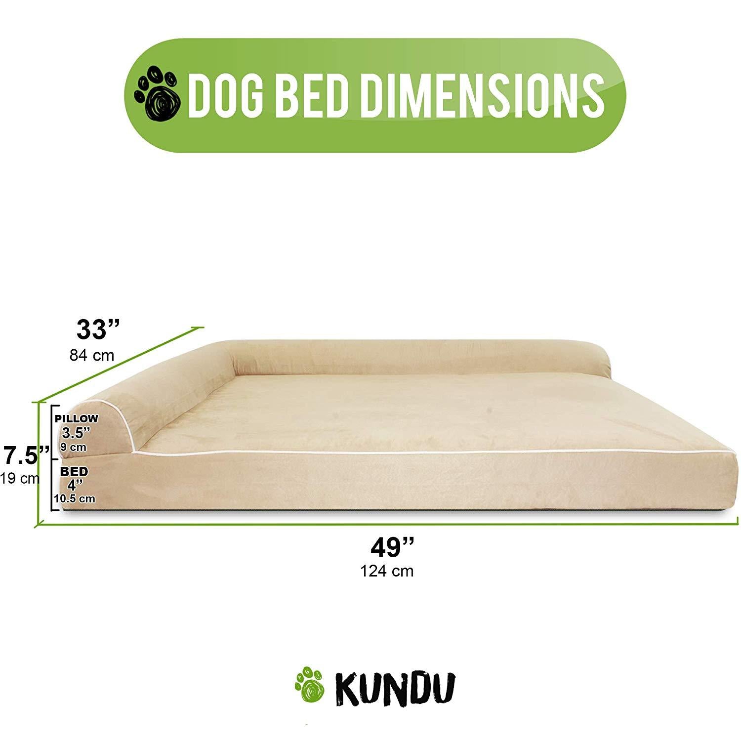 Kundu - Orthopedic Memory Foam Dog Bed with L-Shaped Pillow &amp; Waterproof Liner &amp; Anti-Slip Bottom