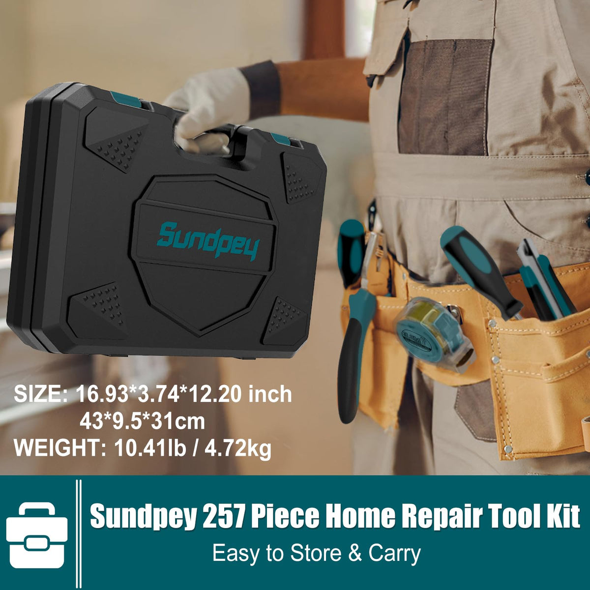 Home Tool Kit 257-PCs - Household Basic Repair Tool Set for Men Women - General Hand Mechanic's Tool Set & Screwdriver Set & Wrench Set & Socket & Portable Tool Box StoraCase Blue