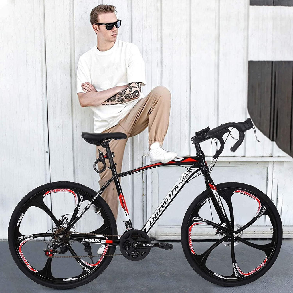 Shirt Luv USA in Stock Aluminum Road Bike, Carbon Fork Road Bike 21 Speed Disc Brakes, 700c, Red