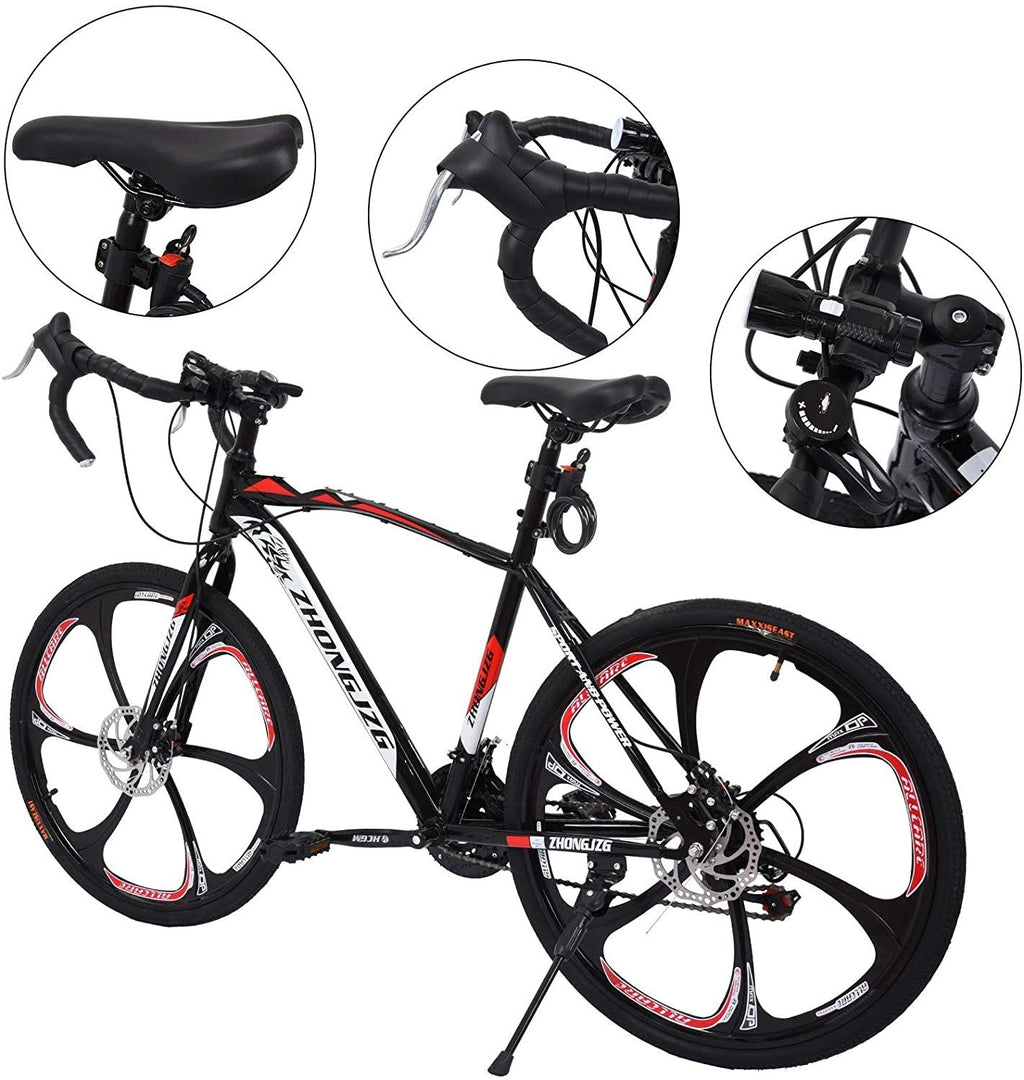 Shirt Luv USA in Stock Aluminum Road Bike, Carbon Fork Road Bike 21 Speed Disc Brakes, 700c, Red