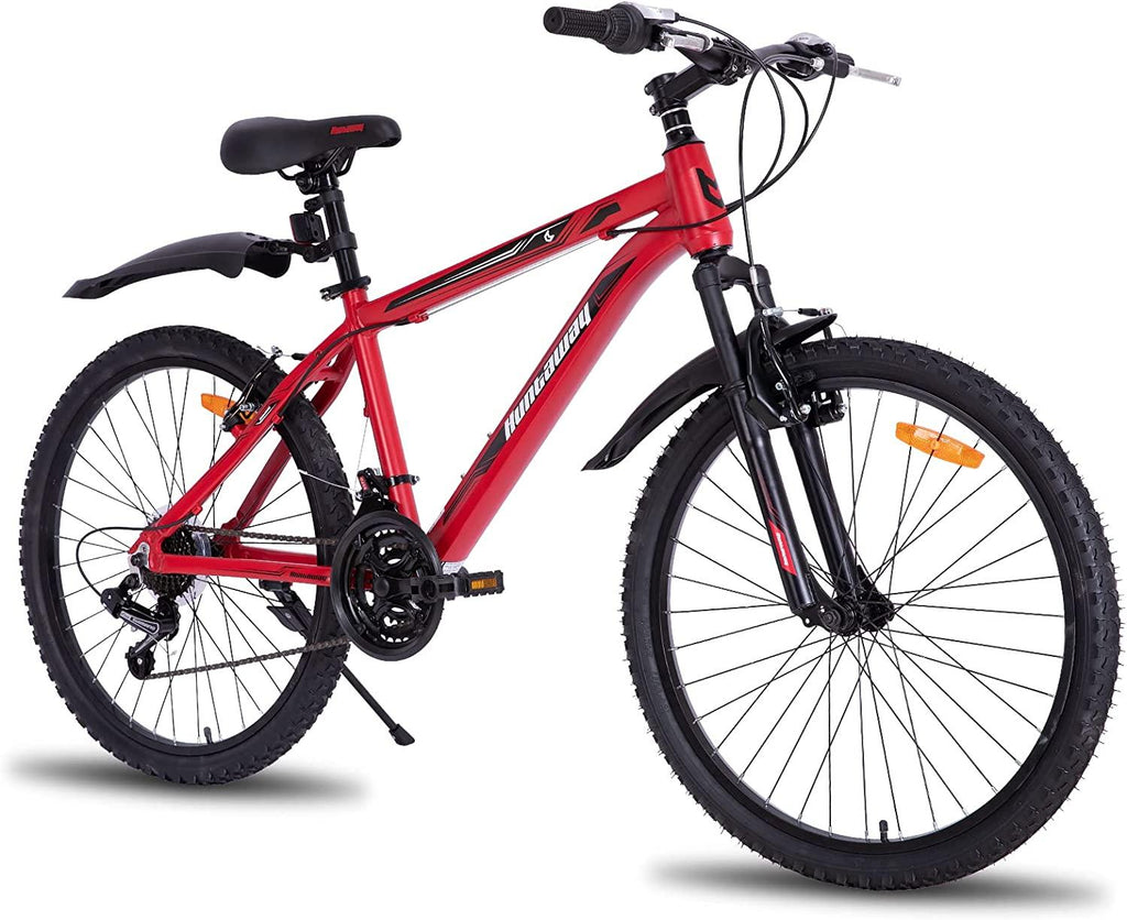 Huntaway 24 Inch Aluminium Frame Kids Mountain Bike,  21 Speeds Bike for Youth Red