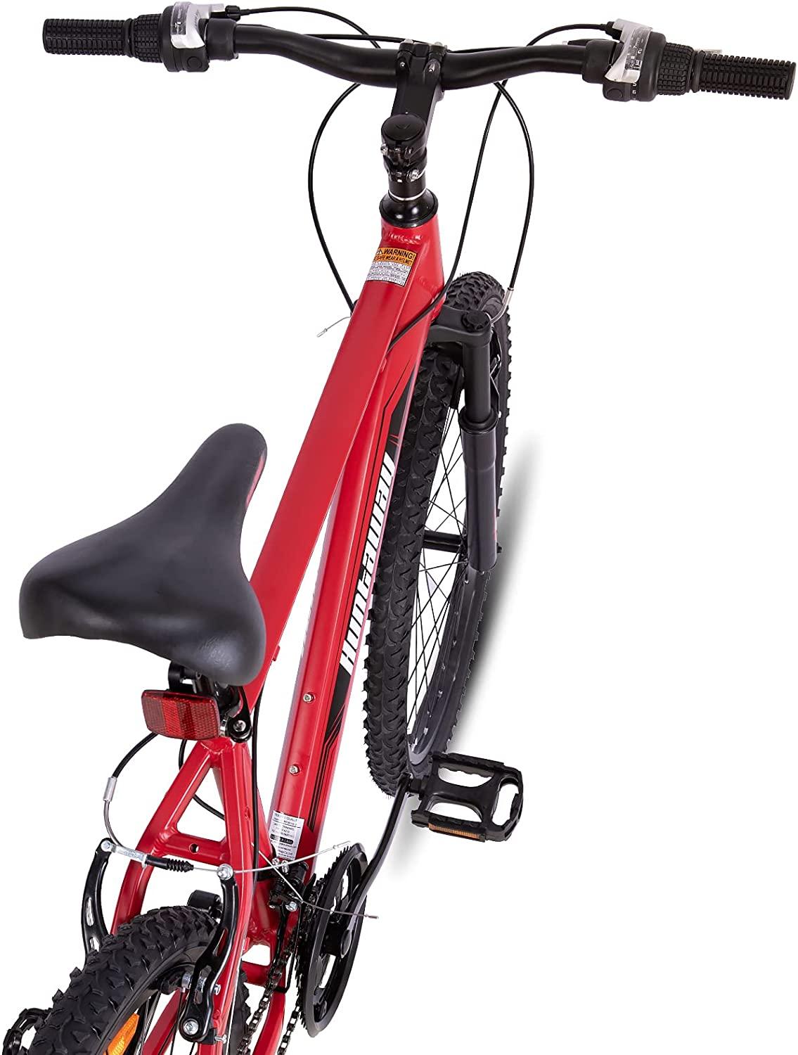 Huntaway 24 Inch Aluminium Frame Kids Mountain Bike,  21 Speeds Bike for Youth Red