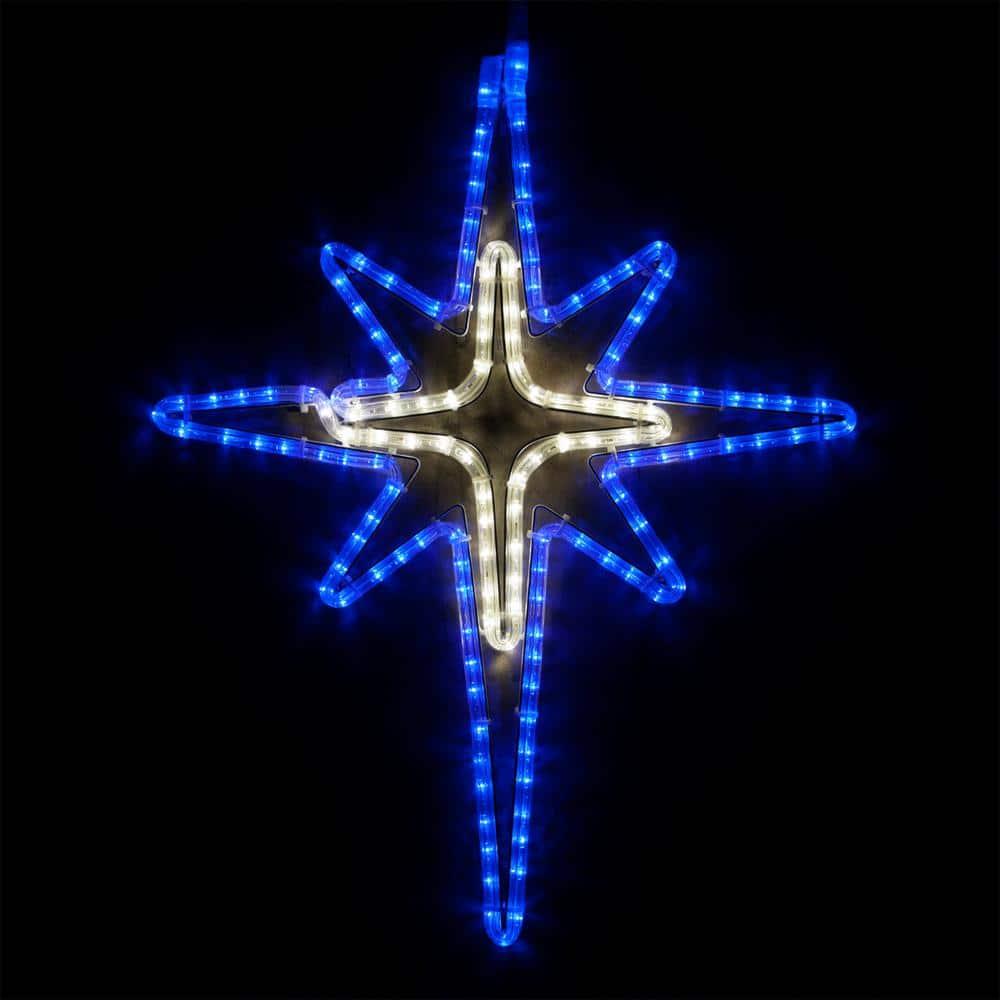 28 in. 149-Light LED Blue and Cool White Bethlehem Star with Cross Center