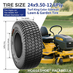 FALABELLA (2-Pcs) 24X9.50-12 6-PLY LRC Lawn Mower 24x9.5x12 Riding Machine Golf Carts 24x9.5-12 Turf Equipment &amp; Tractors Tires, Heavy Duty Turf-King, Color Sidewall