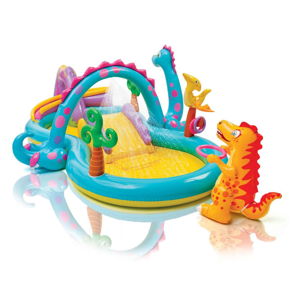 Dinoland Backyard Kiddie Inflatable Swimming Pool and Inflatable Ocean Play Center Pool with Slides, Water Sprayers, Toys,