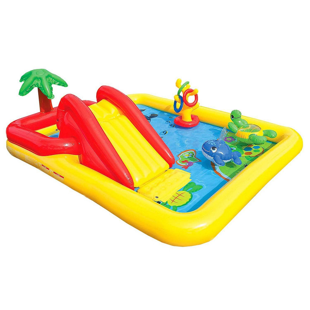 Dinoland Backyard Kiddie Inflatable Swimming Pool and Inflatable Ocean Play Center Pool with Slides, Water Sprayers, Toys,
