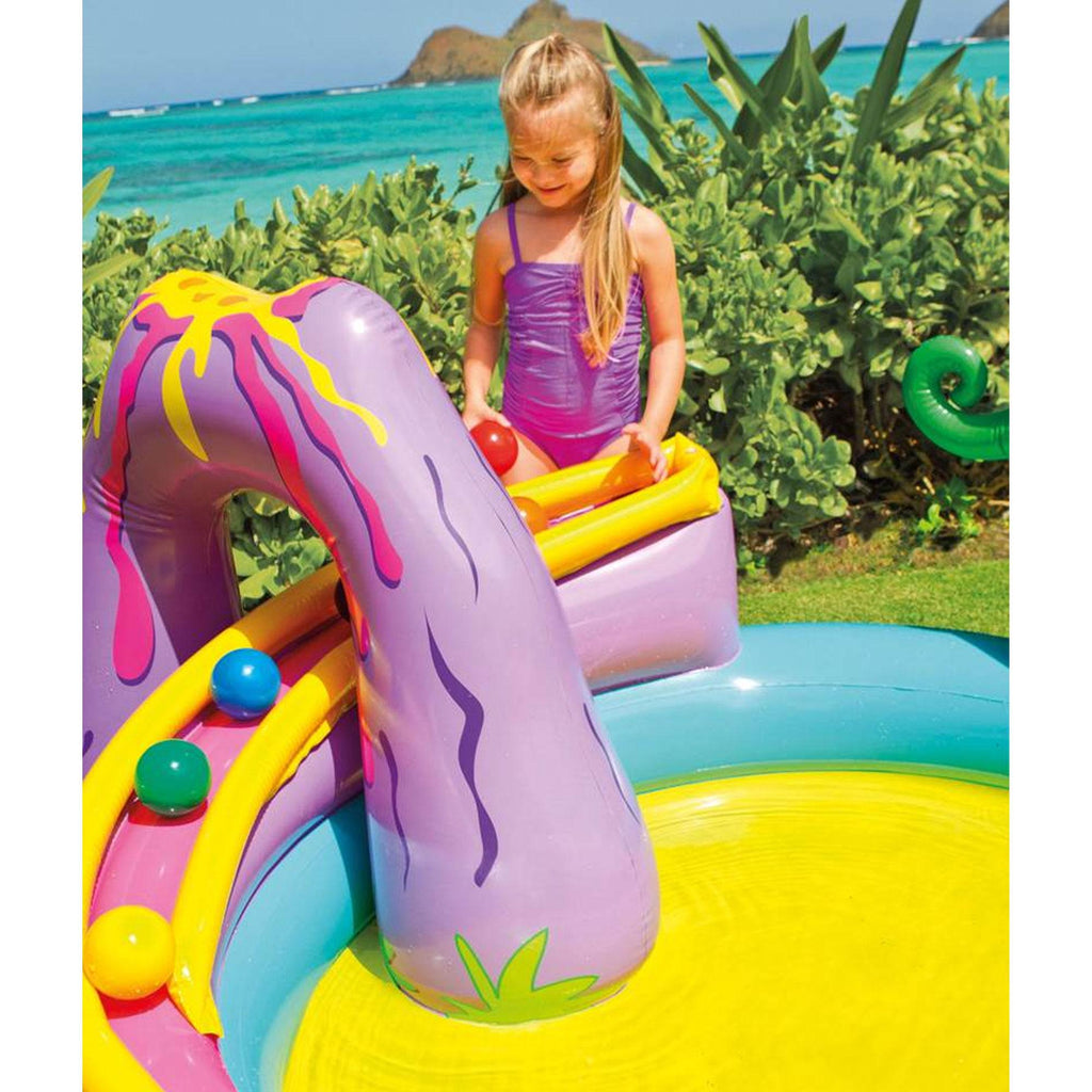 Dinoland Backyard Kiddie Inflatable Swimming Pool and Inflatable Ocean Play Center Pool with Slides, Water Sprayers, Toys,