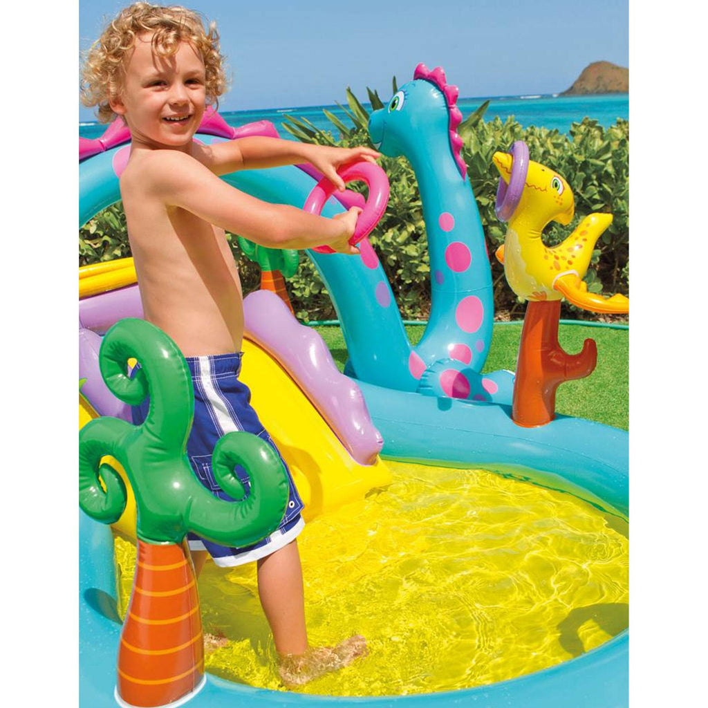 Dinoland Backyard Kiddie Inflatable Swimming Pool and Inflatable Ocean Play Center Pool with Slides, Water Sprayers, Toys,