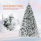 9 ft. Pre-Lit Artificial Christmas Tree Snow Flocked Hinged Pine Tree with Metal Stand