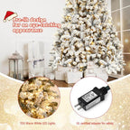 9 ft. Pre-Lit Artificial Christmas Tree Snow Flocked Hinged Pine Tree with Metal Stand