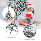 9 ft. Pre-Lit Artificial Christmas Tree Snow Flocked Hinged Pine Tree with Metal Stand
