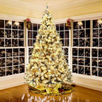 9 ft. Pre-Lit Artificial Christmas Tree Snow Flocked Hinged Pine Tree with Metal Stand